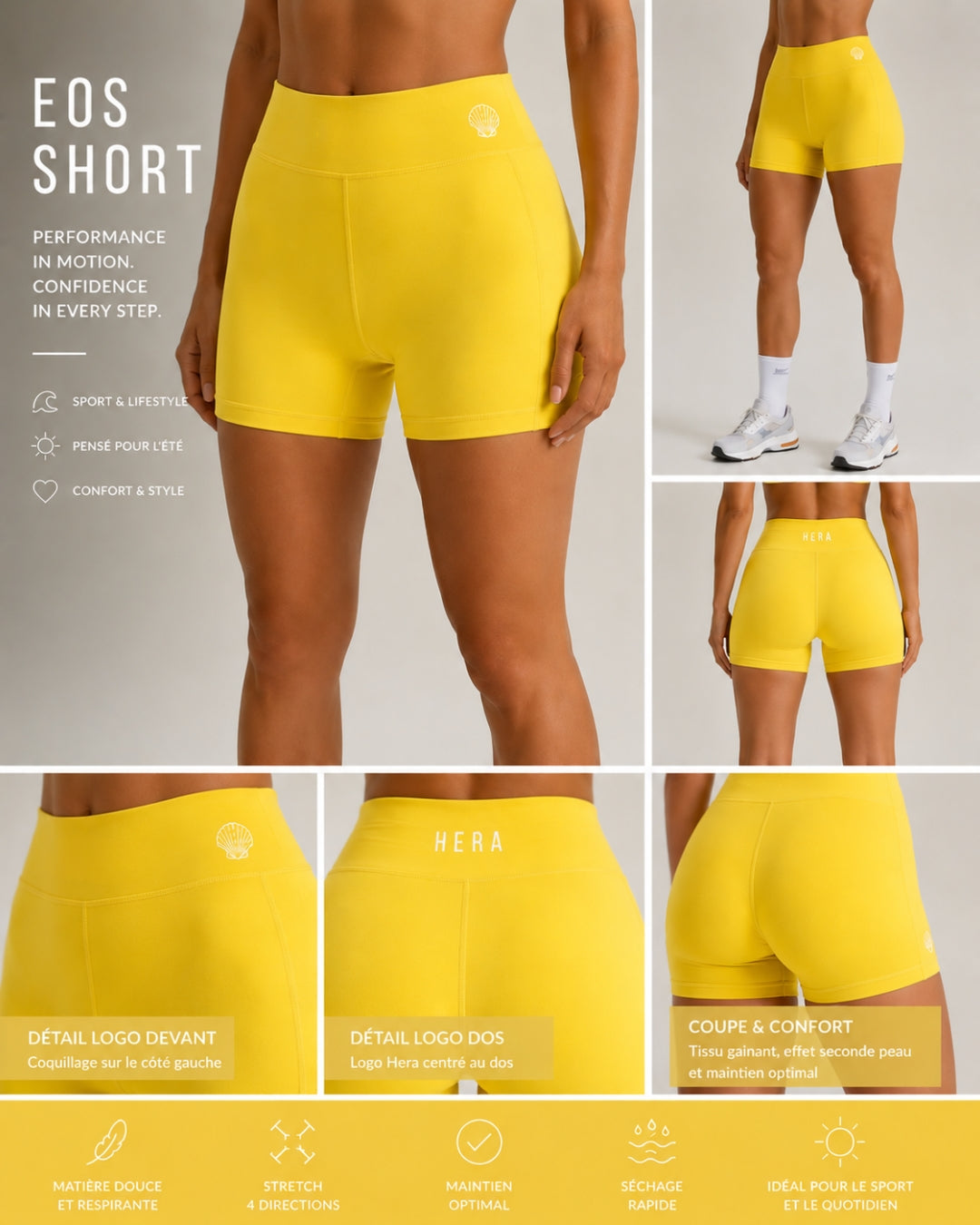 Short cycliste taille haute Eos orange